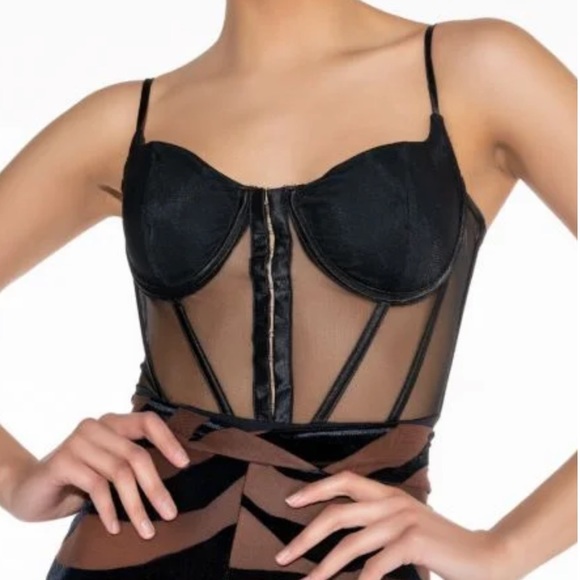 AKIRA Black Mesh Corset Bodysuit - Picture 2 of 4